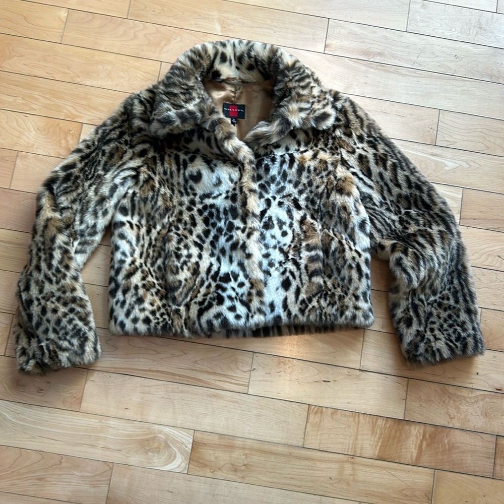 Gallery Brand Faux Leopard Fur Jacket
